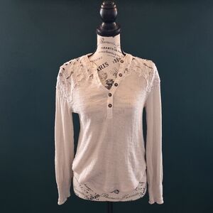 Free People Cream Lace Shoulder Button Down Shirt